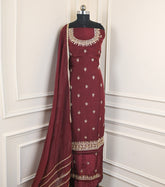 Organza Wine Unstitched Suit